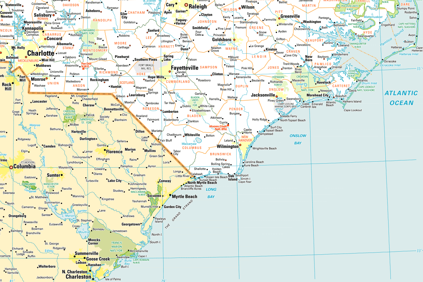 35 Map Of Coastal North Carolina Maps Database Source