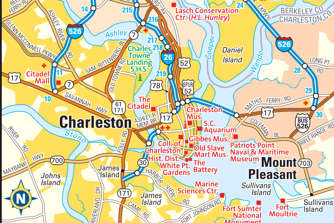 Tourist Printable Map Of Charleston Sc